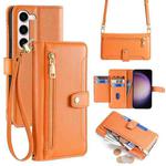 For Samsung Galaxy S23 5G Sheep Texture Cross-body Zipper Wallet Leather Phone Case(Orange)