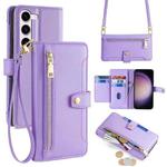 For Samsung Galaxy S23 5G Sheep Texture Cross-body Zipper Wallet Leather Phone Case(Purple)