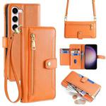 For Samsung Galaxy S23 FE 5G Sheep Texture Cross-body Zipper Wallet Leather Phone Case(Orange)