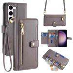 For Samsung Galaxy S23 FE 5G Sheep Texture Cross-body Zipper Wallet Leather Phone Case(Grey)