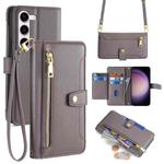 For Samsung Galaxy S24+ 5G Sheep Texture Cross-body Zipper Wallet Leather Phone Case(Grey)