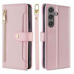 For Samsung Galaxy S24 Ultra 5G Sheep Texture Cross-body Zipper Wallet Leather Phone Case(Pink)