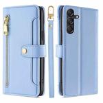 For Samsung Galaxy M55 5G Sheep Texture Cross-body Zipper Wallet Leather Phone Case(Blue)