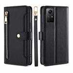For Xiaomi Redmi Note 12S 4G Sheep Texture Cross-body Zipper Wallet Leather Phone Case(Black)
