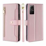 For Xiaomi Redmi Note 12S 4G Sheep Texture Cross-body Zipper Wallet Leather Phone Case(Pink)