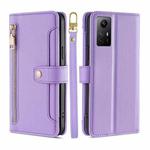 For Xiaomi Redmi Note 12S 4G Sheep Texture Cross-body Zipper Wallet Leather Phone Case(Purple)