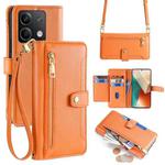 For Xiaomi Redmi Note 13 5G Sheep Texture Cross-body Zipper Wallet Leather Phone Case(Orange)