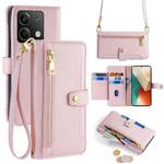 For Xiaomi Redmi Note 13 5G Sheep Texture Cross-body Zipper Wallet Leather Phone Case(Pink)