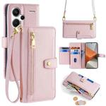 For Xiaomi Redmi Note 13 Pro+ 5G Sheep Texture Cross-body Zipper Wallet Leather Phone Case(Pink)