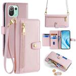 For Xiaomi Mi 11 Lite Sheep Texture Cross-body Zipper Wallet Leather Phone Case(Pink)