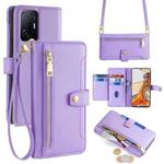 For Xiaomi 11T / 11T Pro Sheep Texture Cross-body Zipper Wallet Leather Phone Case(Purple)