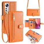 For Xiaomi 12 Sheep Texture Cross-body Zipper Wallet Leather Phone Case(Orange)