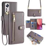 For Xiaomi 12 Sheep Texture Cross-body Zipper Wallet Leather Phone Case(Grey)