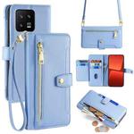 For Xiaomi 13 Sheep Texture Cross-body Zipper Wallet Leather Phone Case(Blue)