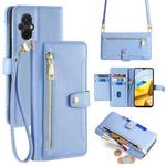 For Xiaomi Poco M5 4G Sheep Texture Cross-body Zipper Wallet Leather Phone Case(Blue)