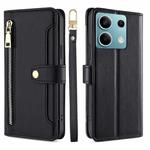 For Xiaomi Redmi Note 13 4G Sheep Texture Cross-body Zipper Wallet Leather Phone Case(Black)