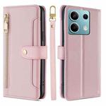 For Xiaomi Redmi Note 13 4G Sheep Texture Cross-body Zipper Wallet Leather Phone Case(Pink)