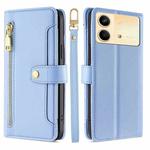 For Xiaomi Redmi Note 13R Pro 5G Sheep Texture Cross-body Zipper Wallet Leather Phone Case(Blue)