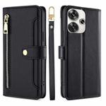 For Xiaomi Redmi Turbo 3 5G Sheep Texture Cross-body Zipper Wallet Leather Phone Case(Black)