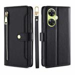 For OnePlus Nord CE 3 Lite 5G Lite Sheep Texture Cross-body Zipper Wallet Leather Phone Case(Black)