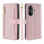 For OnePlus Nord CE3 5G Lite Sheep Texture Cross-body Zipper Wallet Leather Phone Case(Pink)