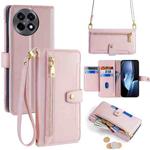 For OnePlus Ace 5 / 5 Pro Sheep Texture Cross-body Zipper Wallet Leather Phone Case(Pink)
