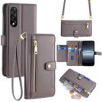 For OnePlus Ace 5 Ultra / Nord 5 Sheep Texture Cross-body Zipper Wallet Leather Phone Case(Grey)
