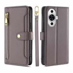 For Huawei nova 11 4G Lite Sheep Texture Cross-body Zipper Wallet Leather Phone Case(Grey)
