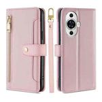 For Huawei nova 11 4G Lite Sheep Texture Cross-body Zipper Wallet Leather Phone Case(Pink)
