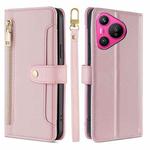 For Huawei Pura 70 5G Sheep Texture Cross-body Zipper Wallet Leather Phone Case(Pink)