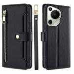 For Huawei Pura 70 Ultra 5G Sheep Texture Cross-body Zipper Wallet Leather Phone Case(Black)