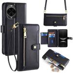 For Huawei nova 14 5G Sheep Texture Cross-body Zipper Wallet Leather Phone Case(Black)