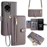 For Huawei nova 14 5G Sheep Texture Cross-body Zipper Wallet Leather Phone Case(Grey)