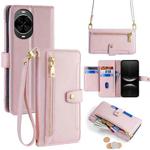 For Huawei nova 14 5G Sheep Texture Cross-body Zipper Wallet Leather Phone Case(Pink)