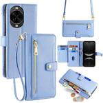 For Huawei nova 14 Pro 5G Sheep Texture Cross-body Zipper Wallet Leather Phone Case(Blue)