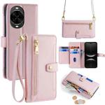 For Huawei nova 14 Pro 5G Sheep Texture Cross-body Zipper Wallet Leather Phone Case(Pink)
