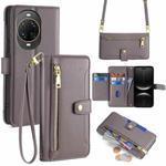 For Huawei nova 14 Ultra 5G Sheep Texture Cross-body Zipper Wallet Leather Phone Case(Grey)