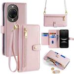 For Huawei nova 14 Ultra 5G Sheep Texture Cross-body Zipper Wallet Leather Phone Case(Pink)