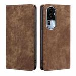 For OPPO Reno10 5G RFID Anti-theft Brush Magnetic Leather Phone Case(Brown)