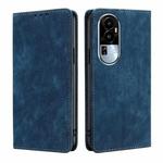 For OPPO Reno10 5G RFID Anti-theft Brush Magnetic Leather Phone Case(Blue)