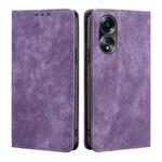 For OPPO A58 4G RFID Anti-theft Brush Magnetic Leather Phone Case(Purple)