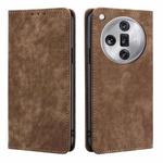 For OPPO Find X7 Ultra 5G RFID Anti-theft Brush Magnetic Leather Phone Case(Brown)