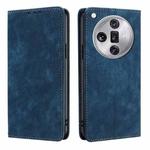 For OPPO Find X7 Ultra 5G RFID Anti-theft Brush Magnetic Leather Phone Case(Blue)