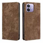 For OPPO A3 5G India RFID Anti-theft Brush Magnetic Leather Phone Case(Brown)