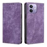 For OPPO A3 5G India RFID Anti-theft Brush Magnetic Leather Phone Case(Purple)