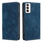 For OPPO Reno12 5G Global RFID Anti-theft Brush Magnetic Leather Phone Case(Blue)