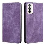 For OPPO Reno12 5G Global RFID Anti-theft Brush Magnetic Leather Phone Case(Purple)