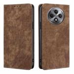 For OPPO Reno12 F 5G RFID Anti-theft Brush Magnetic Leather Phone Case(Brown)
