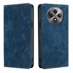 For OPPO Reno12 F 5G RFID Anti-theft Brush Magnetic Leather Phone Case(Blue)