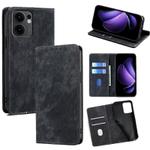 For OPPO Reno13 F 5G / 4G RFID Anti-theft Brush Magnetic Leather Phone Case(Black)